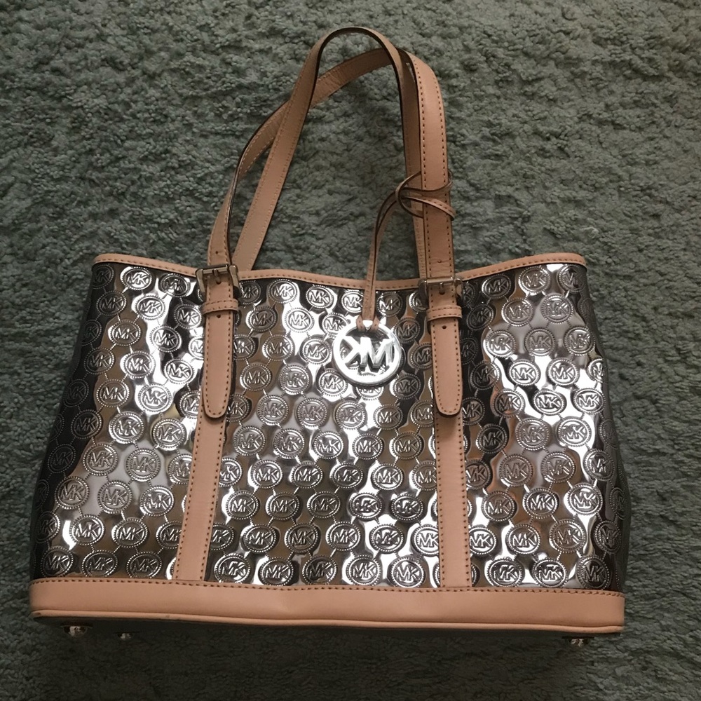 Michael Kors Silver Tote with Leather Trim